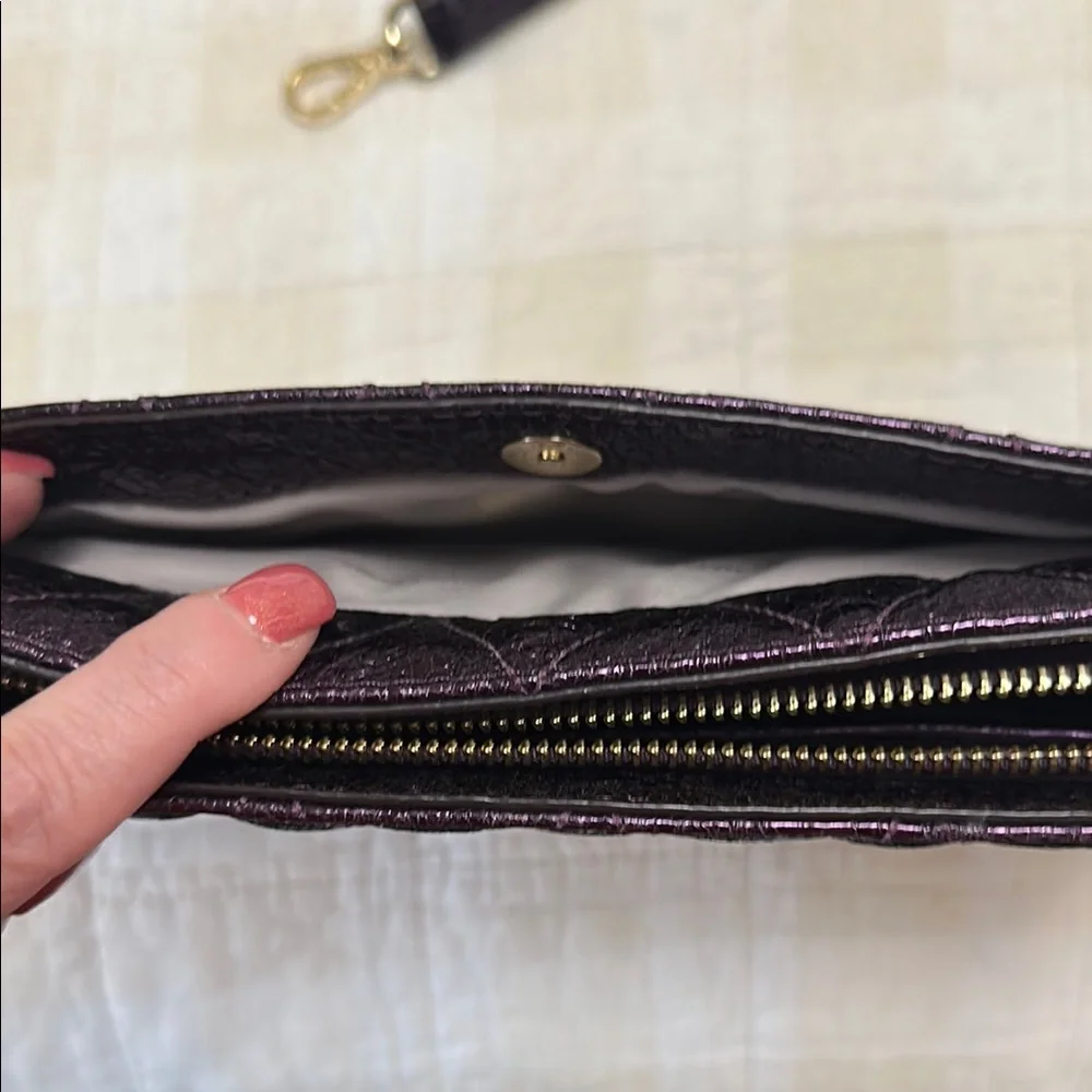 NWOT Michael Kors Purple Quilted Clutch with Gold Accents - Picture 3 of 6